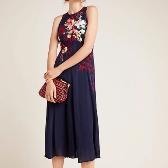 anthropologie sleeveless embroidered midi dress Anthropologie Sleeveless Embroidered Midi Dress with Scarf by Anthropologie